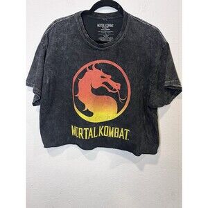 Mortal Kombat Black Acid Wash Crop Boxy Graphic Shirt Character Matchup Size XL